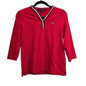 Tommy Hilfiger Red 3/4 Sleeve Top Women Small Preppy Classic Coastal Grandmother